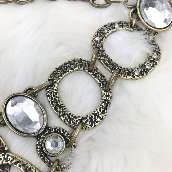 Mottled Burnished Gold Tone Ovals and Gemstone Retro Statement Chain Belt - Picture 7 of 12